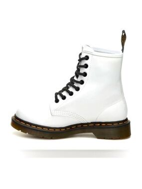 Dr. Martens Brown Treaded Sole Boot White Smooth Leather Platform Boots‎